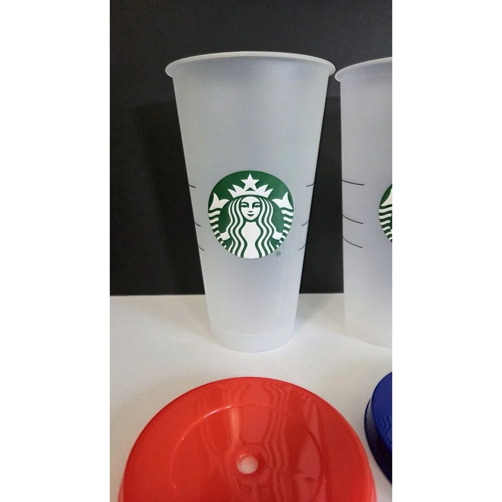 Starbucks Venti Set of 5 Reusable Cold Cups Frosted Confetti w/ Lids NWOT‎